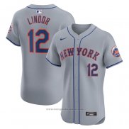 Maglia Baseball Uomo New York Mets Francisco Lindor Road Elite Grigio