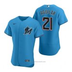 Maglia Baseball Uomo Miami Marlins Jesus Aguilar Autentico Alternato Blu