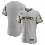 Maglia Baseball Uomo Milwaukee Brewers Road Autentico Logo Grigio