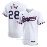 Maglia Baseball Uomo Texas Rangers Jonah Heim 2024 Oro Collection Elite Bianco