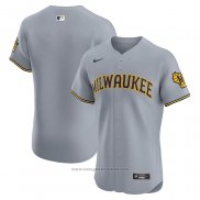 Maglia Baseball Uomo Milwaukee Brewers Road Vapor Premier Elite Patch Grigio