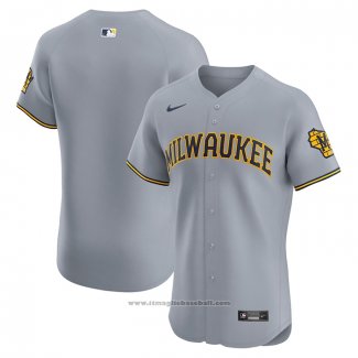 Maglia Baseball Uomo Milwaukee Brewers Road Vapor Premier Elite Patch Grigio