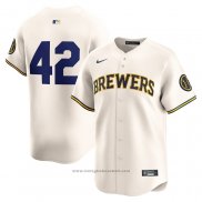 Maglia Baseball Uomo Milwaukee Brewers 2024 Jackie Robinson Day Home Limited Crema