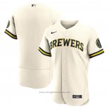 Maglia Baseball Uomo Milwaukee Brewers Primera Autentico Logo Crema