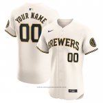 Maglia Baseball Uomo Milwaukee Brewers Home Elite Personalizzate Crema