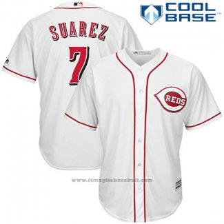 Maglia Baseball Uomo Cincinnati Reds Eugenio Suarez 7 Bianco Cool Base